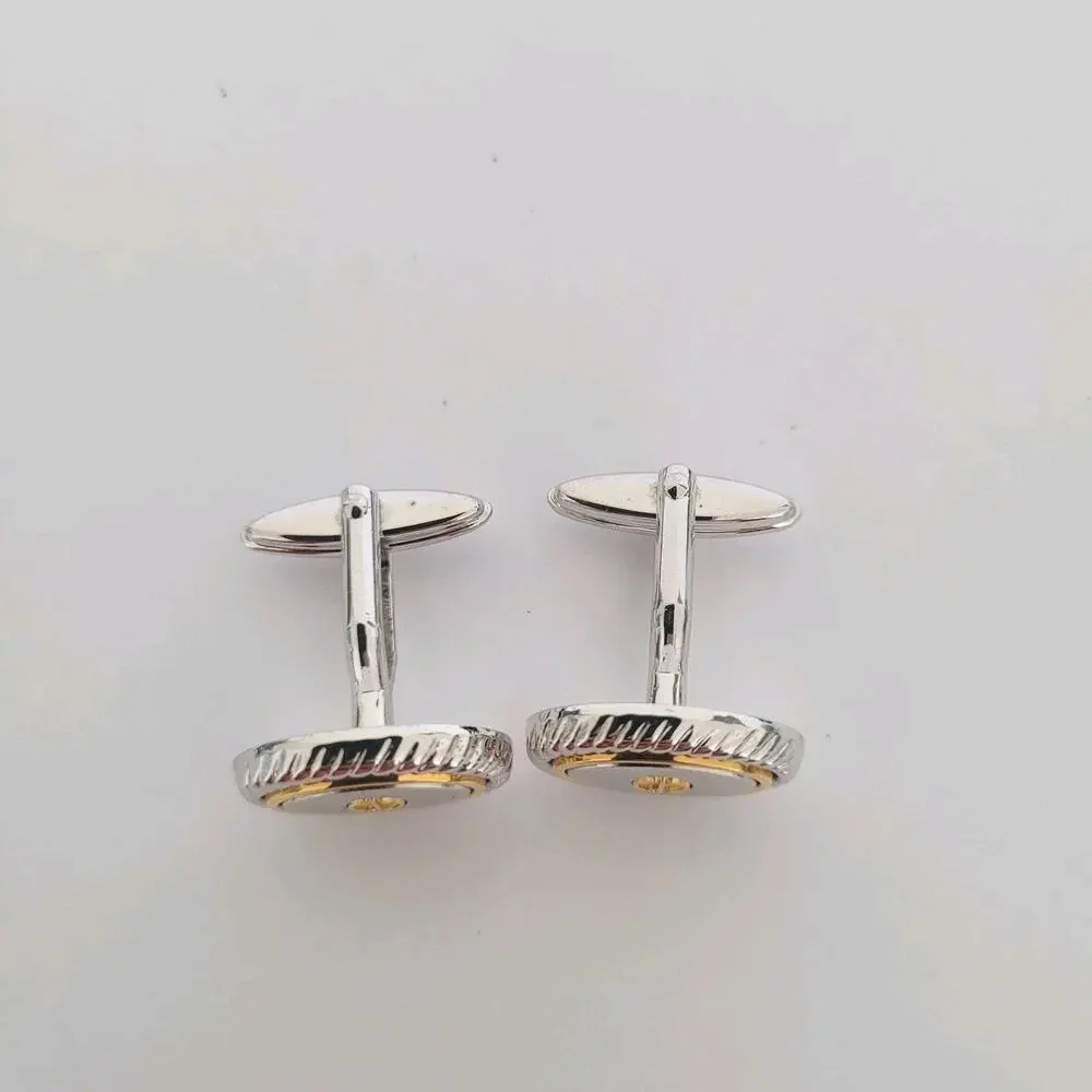 Dunhill D Cufflinks Silver Gold Tone Logo Oval Designer Logo Vintage Retro